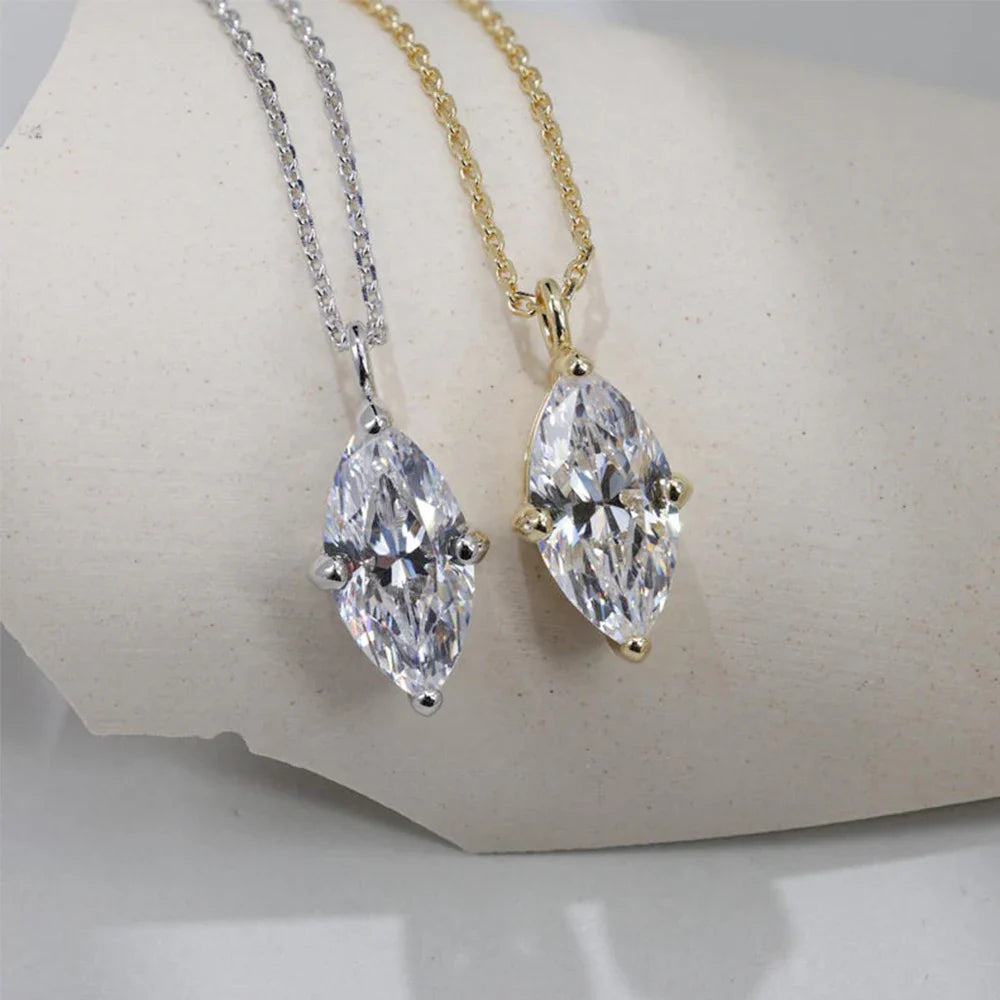 1CT 2CT Marquise Cut Diamond Pendent Necklace GRA Certified 925 Sterling Silver 18k Plated Solitaire Necklace for Women Jewelry