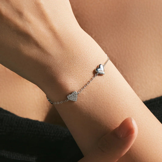 Bracelet éblouissant en zircone, argent sterling 925, avec de délicats charms cœurs miroir, bracelets empilables pour femmes, bijoux fins