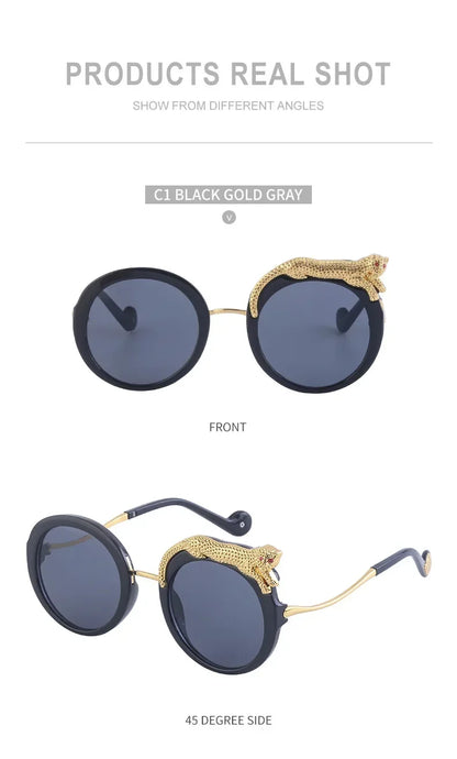 2025 Steampunk Metal Leopard Sunglasses Women Men Personalized Round Frame Sun Glasses Ladies Sunshade UV400 Gafas De Sol