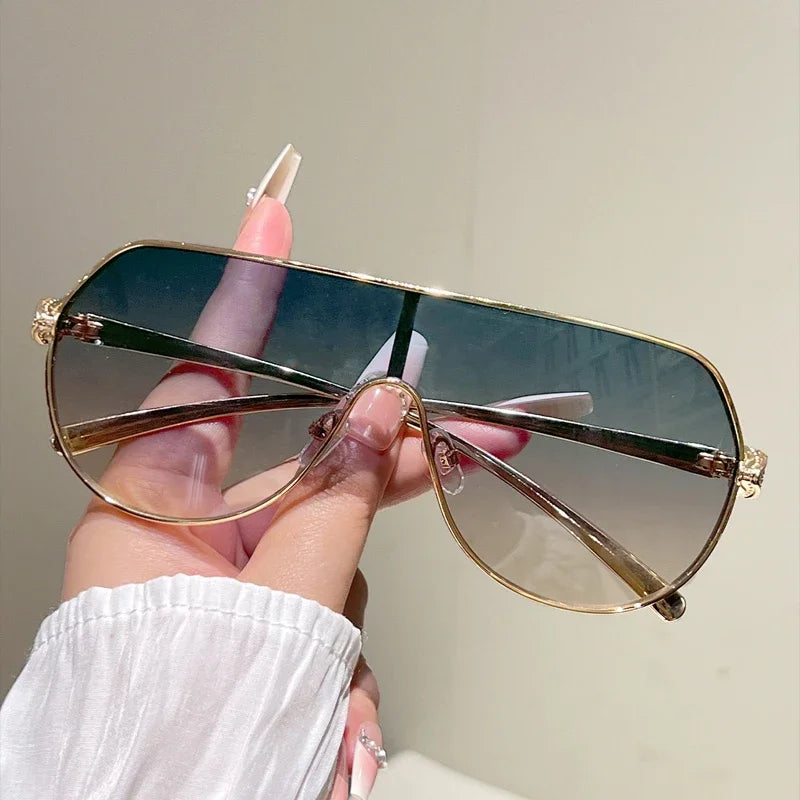 Men New Fashion Metal Rim Monoblock Outdoor Shades Women Trendy Luxury Brand Design Sun Glasses Oversize Pilot Sunglasses