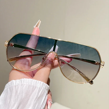 Men New Fashion Metal Rim Monoblock Outdoor Shades Women Trendy Luxury Brand Design Sun Glasses Oversize Pilot Sunglasses