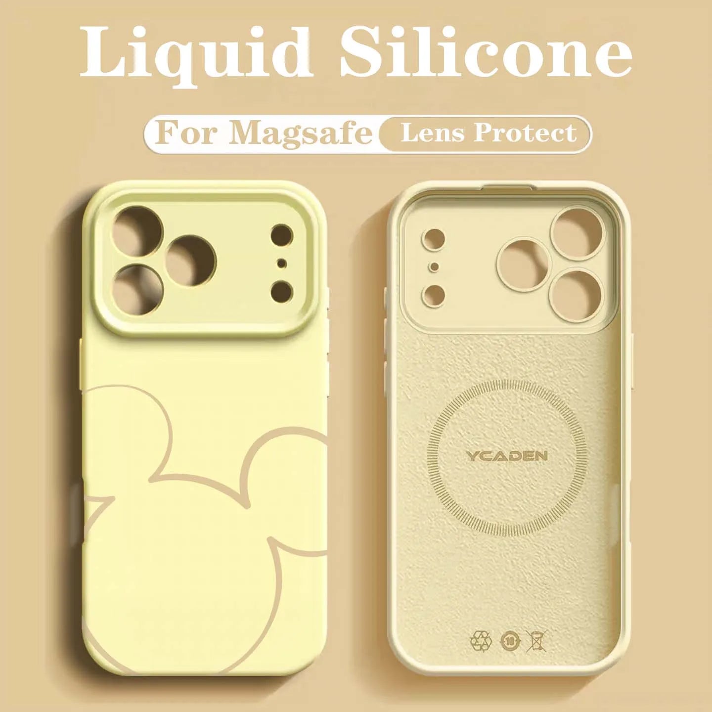 Luxury Liquid MIkey Silicone For Magsafe Phone Case For iPhone 17 Pro 16 15 14 13 12 Pro Max Wireless Charging Skin Smooth Cover