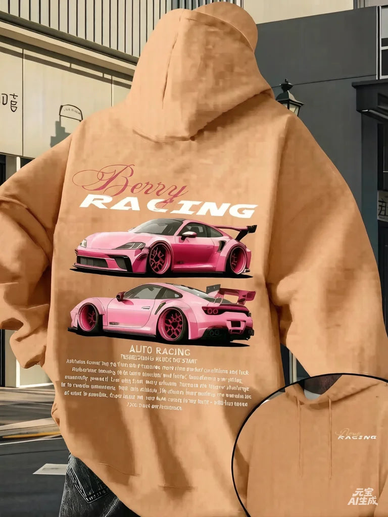 2026 Men's Car Print Hoodie Y2K Streetwear Fashion Hooded Sweatshirt Casual Comfortable Pullover Top