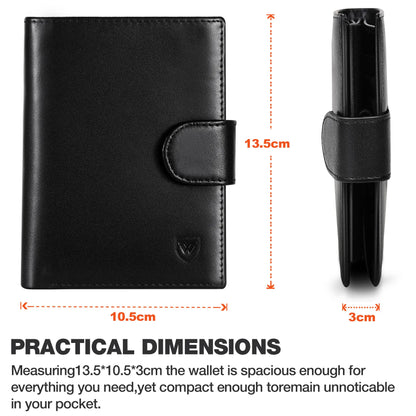 Portefeuille en cuir véritable pour hommes, porte-monnaie professionnel, porte-cartes RFID, fenêtres transparentes, compartiment billets de banque et monnaie, noir