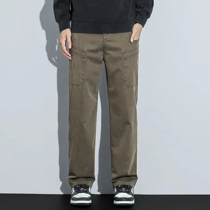Men's Loose Straight Casual Work Pants 2025 Trendy Multi-Pocket Autumn Winter Workwear YM6106