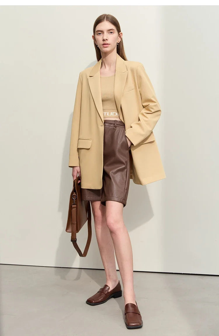 Minimalism Blazer for Women Korean 2023 Sping New Loose Office Lady Women's Jacket Fashion Black Solid Female Coat 12321065