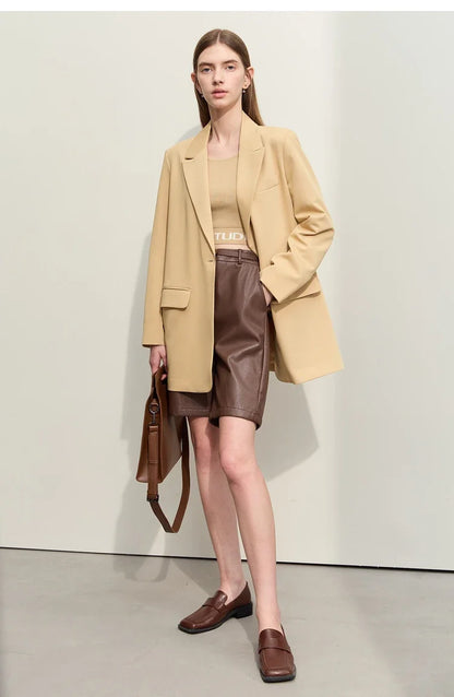 Minimalism Blazer for Women Korean 2023 Sping New Loose Office Lady Women's Jacket Fashion Black Solid Female Coat 12321065
