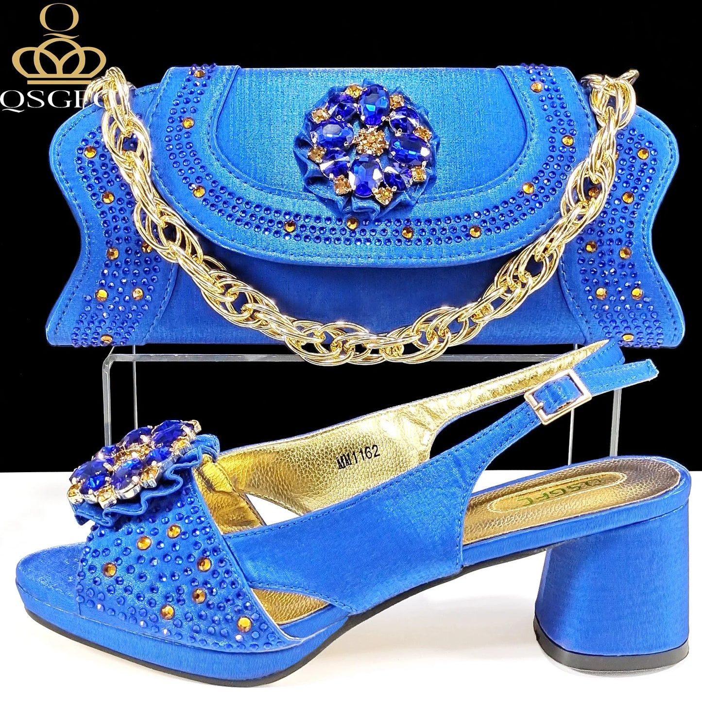 Open Toe Women Heels for 2024 Elegant Party Olive Color Diamond Pumps Italian Shoes and Bags Matching Set
