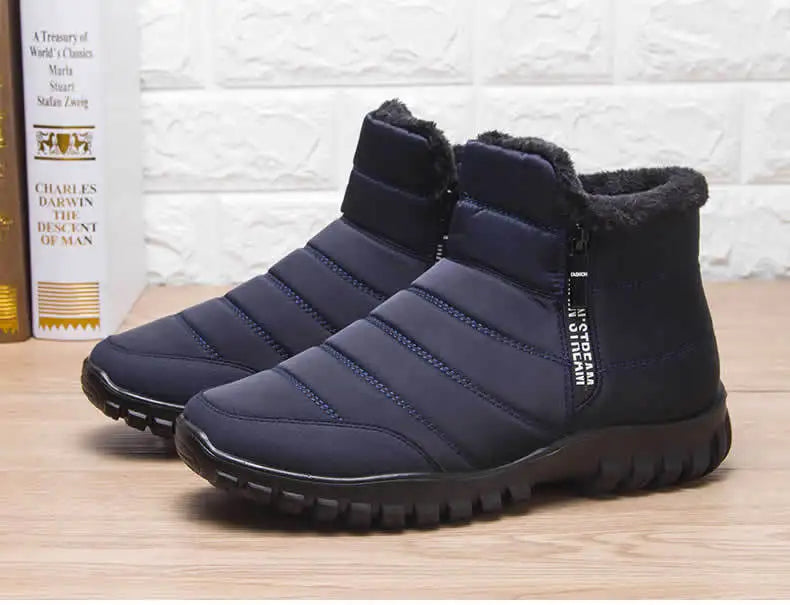 Plus Size Men Winter Thermal Cotton Shoes Double Zipper Light PU Sole Warm Fur Lining Anti-slip Waterproof Ankle Snow Boots