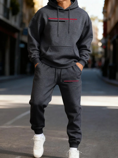 Usa Simple Line Printed Man'S Hoodie Set Fashion Pocket Two Pices Sets Fleece Autumn Clothing Casual Winter Sporty Streetwear
