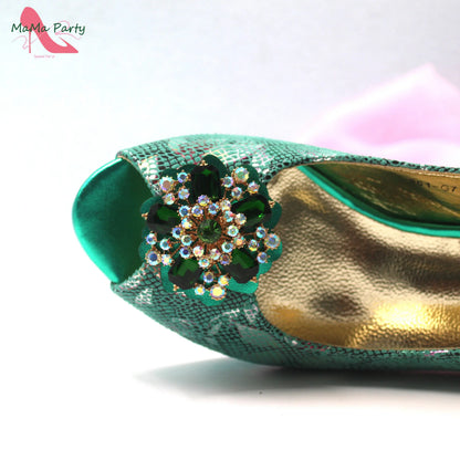 Special Design New Coming INS Hot Sale African Women Shoes and Bag Set in Pink Color with Shinning Crystal for Party