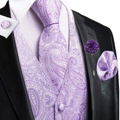 Luxury Men Silk Vest Gold Black Blue Red Green Purple Floral Waistcoat Tie Hanky Cufflinks Brooch Wedding Formal Business
