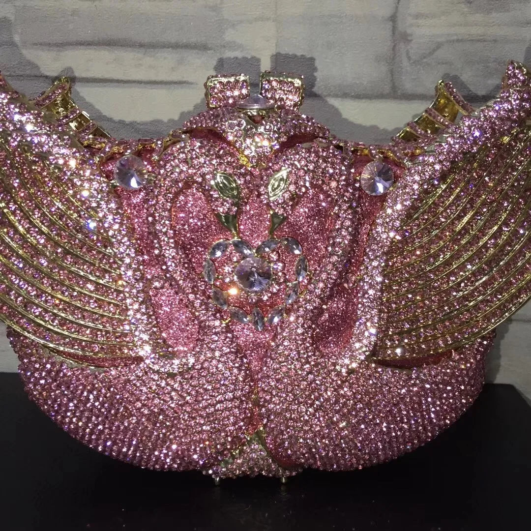 Chain New Product Hot Sale Ladies Purse Crystal Stone Evening Bags Swan Lady Purses Design Swan Clutch Bag