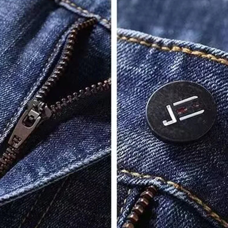 2025 New Men Fashion Loose Straight Elasticity Jeans Male Wear-resistant Slim Fit Denim Pants Smart Casual Dark Gray Trousers