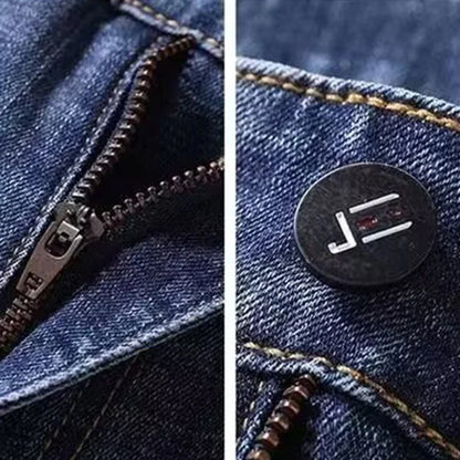 2025 New Men Fashion Loose Straight Elasticity Jeans Male Wear-resistant Slim Fit Denim Pants Smart Casual Dark Gray Trousers