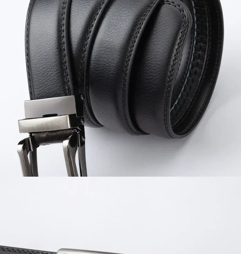New Trendy Fashion Versatile Leather Men's Belt Alloy Automatic Buckle Two-layer Cowhide Classic Business Versatile Men's Belt