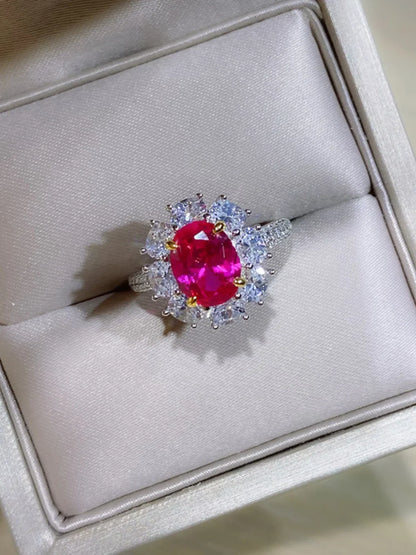 High Definition 3-carat Genuine Pigeon Blood Ruby Ring Women's Jewelry Set 925 Pure Silver Gold Plated Versatile for Daily Use