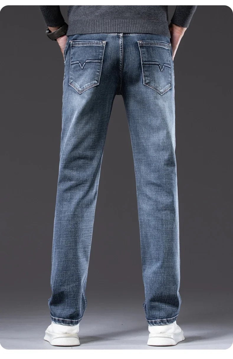 New Men's Slim Straight Elastic Jeans Fashion Business Casual Comfortable Soft Denim Trousers High Quality Mens Designer Clothes