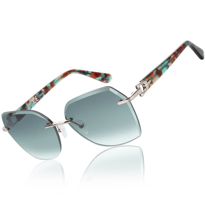 Fashion Women Rimless Sunglasses for Ladies Trendy Geometric Diamond Cutting Gradient Lens UV Protection Shades