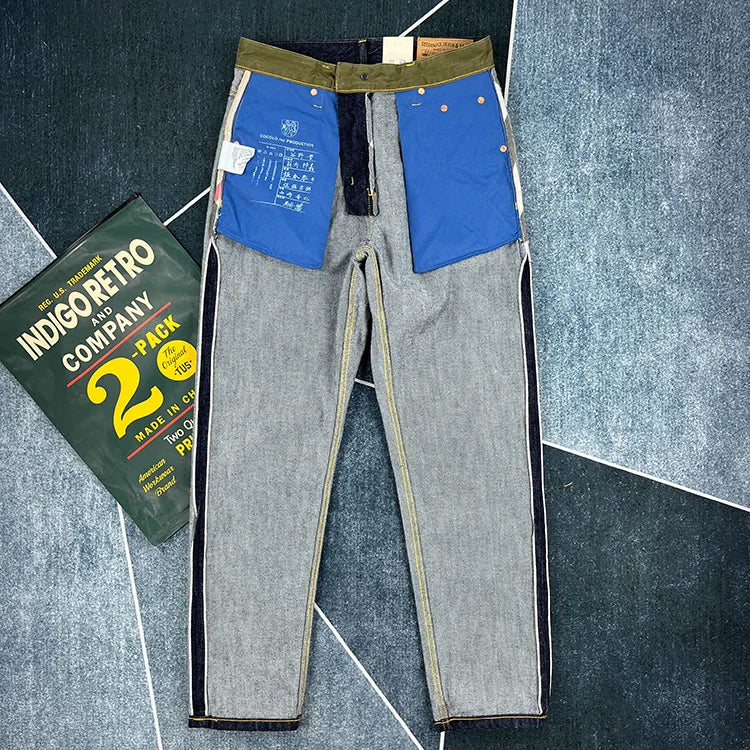 14oz Red Selvedge Denim Jeans for Men Heavyweight Raw Desilted Indigo Cotton Pants Youth Male Fashion Loose Straight Trousers