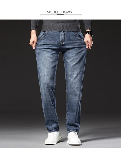 New Spring Summer Plus Size 40 42 44 Men Straight Loose Jeans Business Fashion Denim Stretch Pants Male Brand Trousers