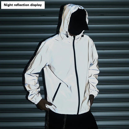 Night Reflective Clothes Spring New Men's Hooded Jacket Outdoor Run Casual Windproof Coat Couples Hip-hop Streetwear S-5XL