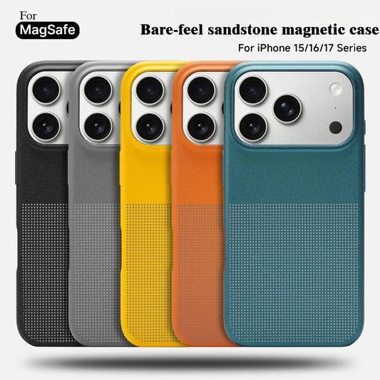 Stylish Bare-feel Sandstone Anti-Slip Magnetic Phone Case For IPhone 17Pro Max 16 15 For MagSafe Charge Beat PC Hard Cover Funda