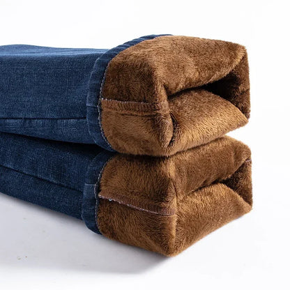 Winter Fleece Men's Casual Jeans Stretch Fashion Cotton Thick Plush Warm Denim Trousers Male Brand Pants Plus Size 42 44 46
