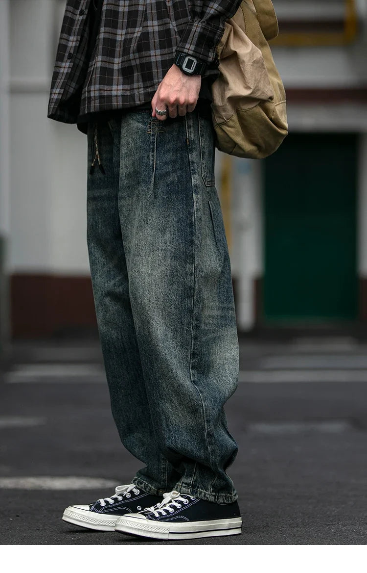 American Vintage High Quality Denim Cargo Pants Men Clothing Streetwear Loose Skate Jeans Harajuku Casual Harem Trousers Male