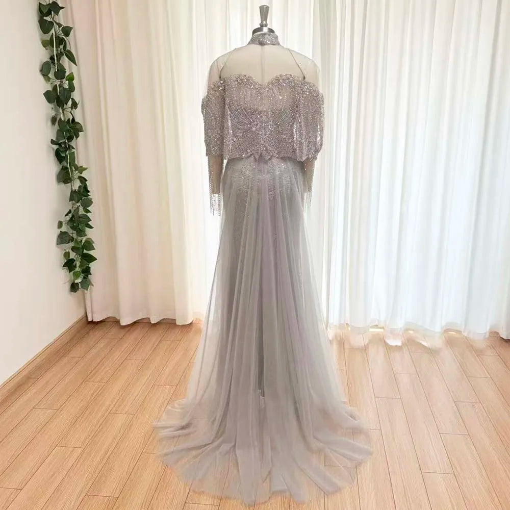 Beaded Mermaid Evening Dress for Women 2026 Elegant High Neck Long Sleeves for Women Wedding Party Gown Customized