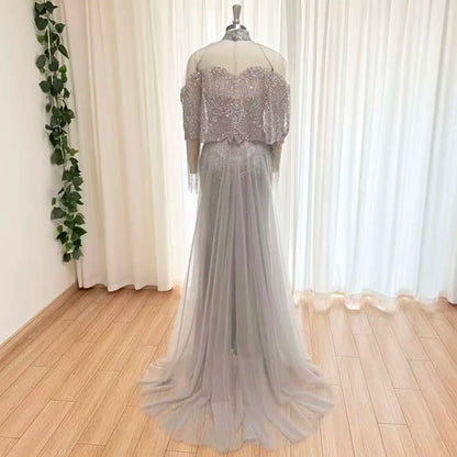 Beaded Mermaid Evening Dress for Women 2026 Elegant High Neck Long Sleeves for Women Wedding Party Gown Customized