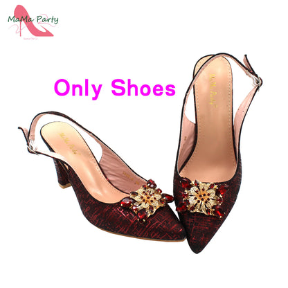 Color Italian Classics Design African Women Shoes and Bag Set High Quality with Shinning Crystal for Wedding Party