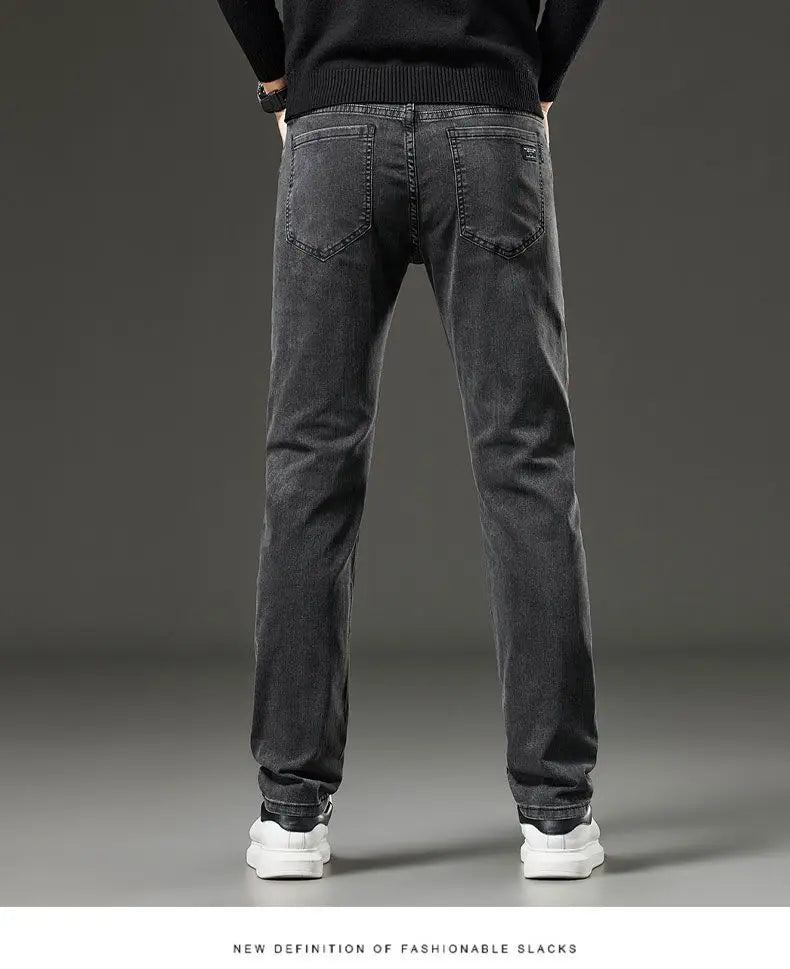 Men's autumn and winter hot jeans elastic small straight leg pants black gray micro elastic zipper fashionable versatile jeans