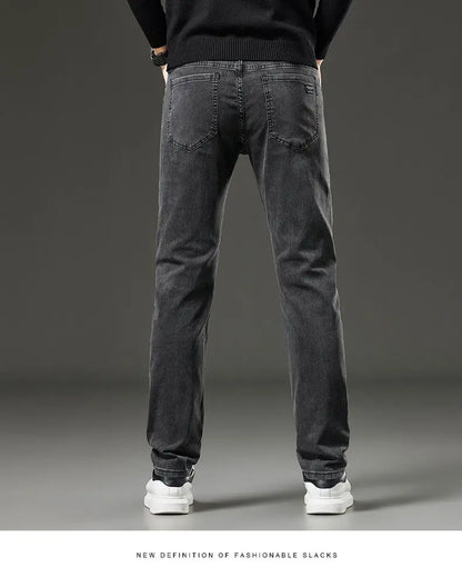 Men's autumn and winter hot jeans elastic small straight leg pants black gray micro elastic zipper fashionable versatile jeans