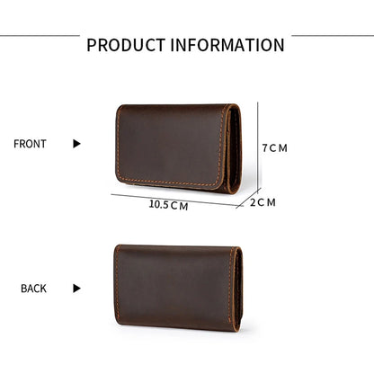 Crazy Horse Leather Card Holder Top-Grain Cowhide Snap - Button Genuine Leather Multi-function Wallet RFID Credit Card Case