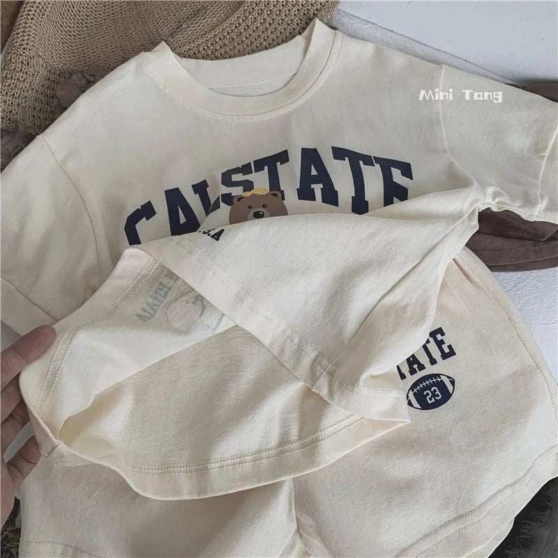 Print Cartoon Pattern Boys Short Sleeve T-shirt Suit 2025 Summer Clothing Loose Casual Kids Tracksuits Toddler Costume Outfits