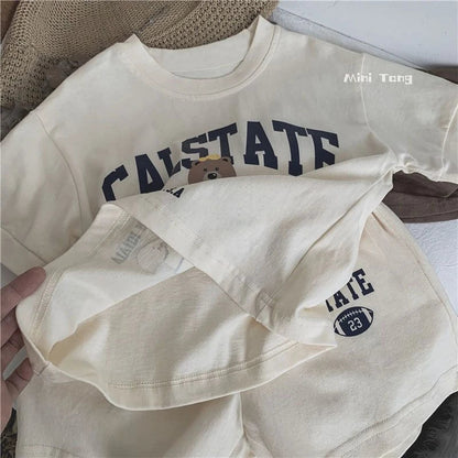 Print Cartoon Pattern Boys Short Sleeve T-shirt Suit 2025 Summer Clothing Loose Casual Kids Tracksuits Toddler Costume Outfits