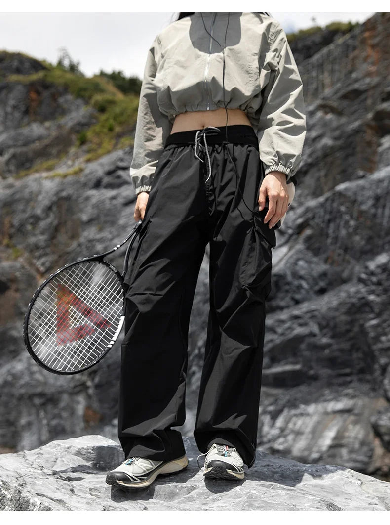 Autumn Hiking Pants Elastic Waist Outdoor Waterproof Camping Trousers Women Large Pocket Breathable Mountaineering Cargo Pants