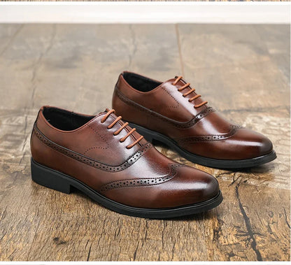 Men's Black Brogue Oxford Shoes Formal Dress Shoes for Business Wedding Red Sole Comfortable Lace-up Footwear