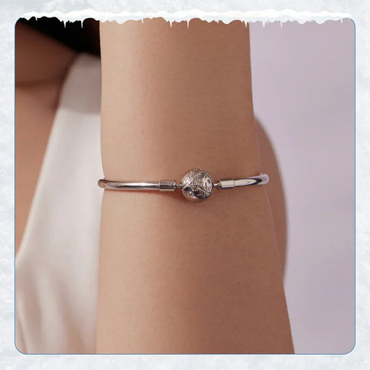 Jonc et bracelet en argent sterling 925 avec pendentif fleur de glace, jonc basique brillant pour femmes, perles à breloques, bijoux de Noël à faire soi-même