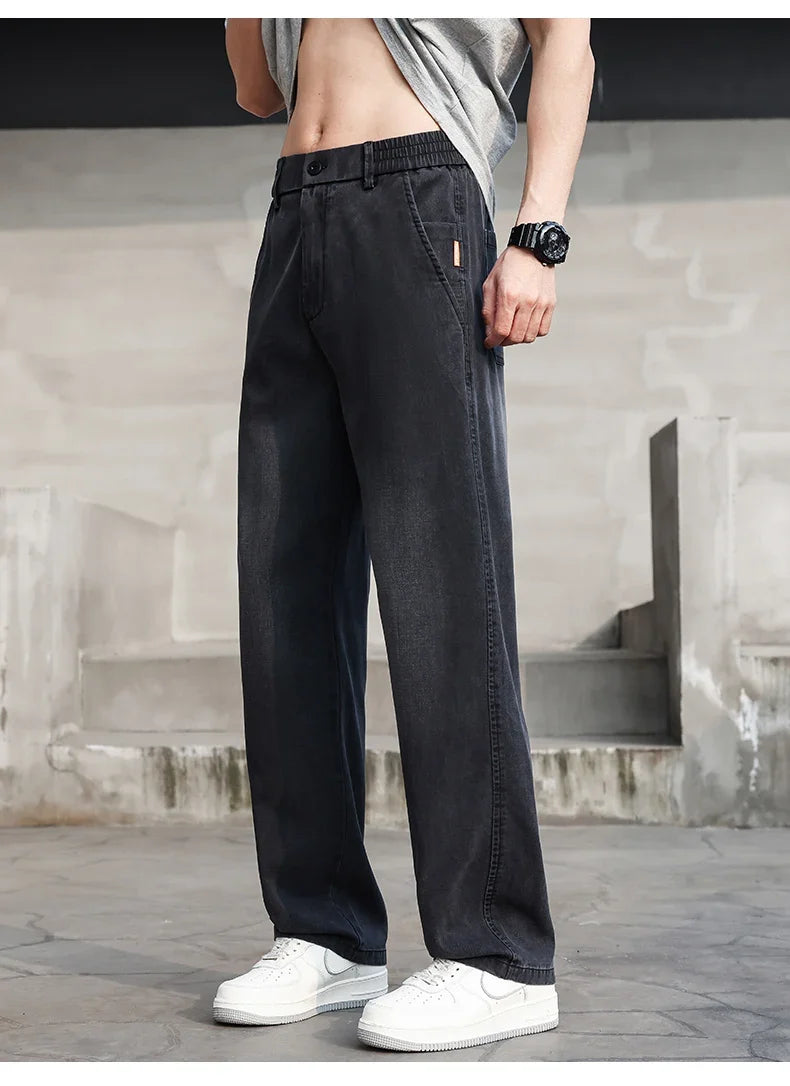 Thin Light Men's Summer Jeans Straight Fit Lyocell Denim Pants Male Elastic Elegant Casual New Style Stretch Relaxed Fit Telaxed