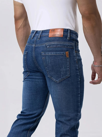 New Business Men's Jeans Casual Straight Stretch Fashion Classic Blue  Work Denim Trousers Male Brand Clothing 29-40size