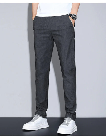 Cotton Thin Men's Business Casual Pants Summer Straight Slim Fit Fashion Stretch Solid Trousers Korean Men's Pants Size 28-38