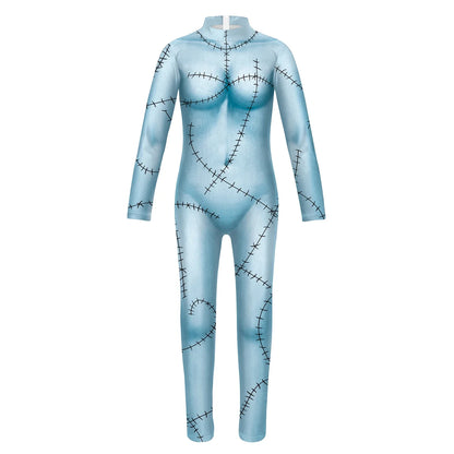 Halloween Nightmare Sally Costume Patchwork Pattern Bodysuit Fancy Disguise Suit Carnival Party Girls Zentai Catsuit