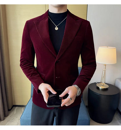 Stripe Suit Jacket For Men Autumn Winter Business Slim Fit Tailcoat Formal Wedding Party Fashion Casual Suit Coat 4XL-M