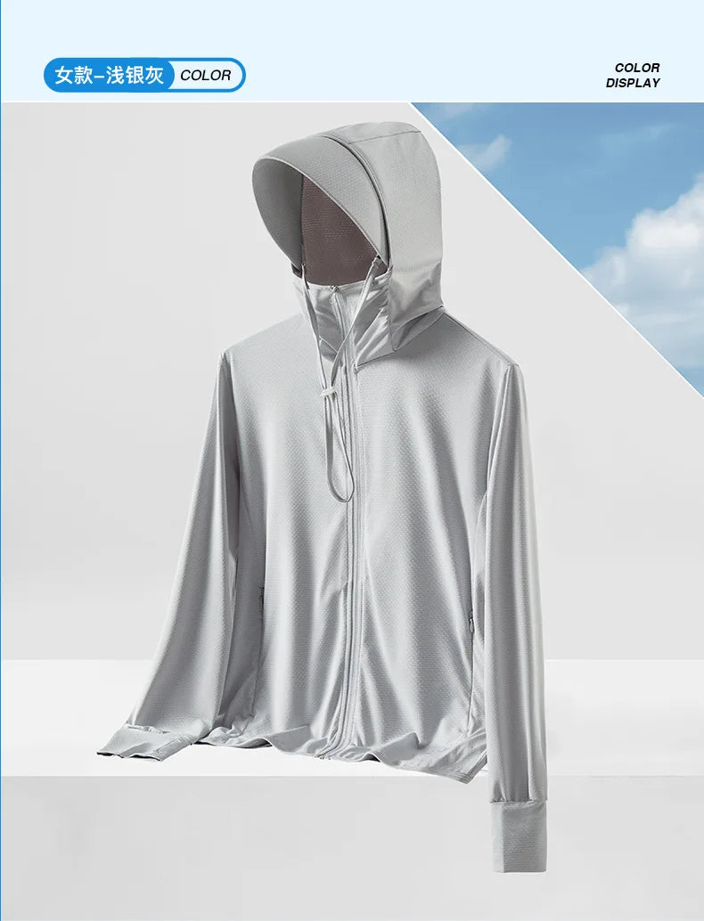 Men's Summer New Sunscreen Clothing Women's Large Brim UPF50 + UV Protection Ice Silk Sunscreen Clothing Outdoor Skin Clothing