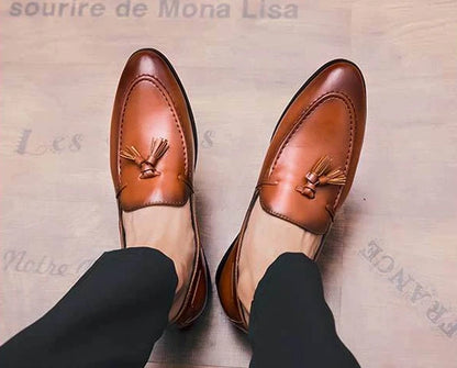 With Tassels Loafers Office Leather Shoes for Men Platform Thick Sole Pointed Toe Man Casual Shoe High Quality Fashion Elegant