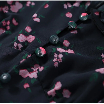Floral Print Women's Summer Ruffle Dress Sexy V-neck Short Puff Short Sleeve Beach Slim Female Dress 2026 Holidays Lady Robe