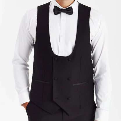 Men Vest Black Double Button Solid Waistcoat For Wedding Birthday Party Prom Business Work Daily Casual Men Suit Vest