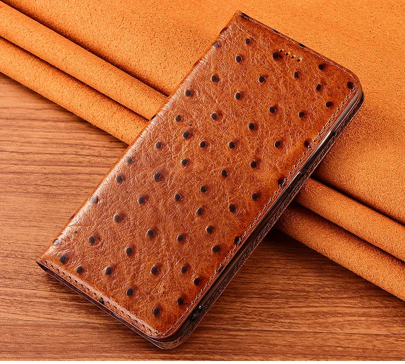 For iPhone 7 8 Plus X XS XR 11 12 13 14 15 16 Pro Mini SE 2020 Max OstrichPoint Genuine Leather Flip Case Wallet Funda Cover